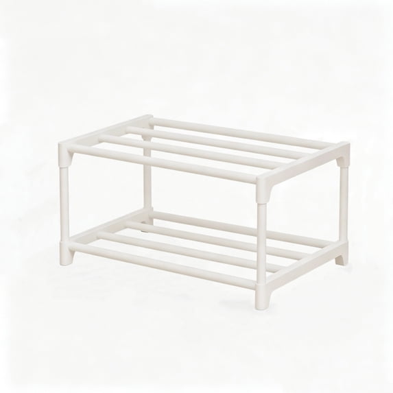 Guodhu 2-Tier Under Bed Space-Saving Shoe Rack, Sturdy No-Tool Assembly Organizer for Dorm Room Small Bedroom Closet Entryway, Non-Slip Multi-Purpose Storage(White)