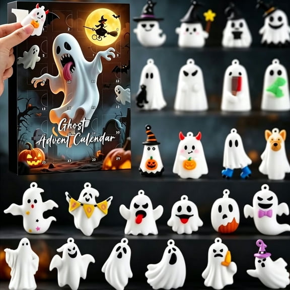 Guodhu 2026 Halloween Countdown Calendar 24-Day Ghost Advent Calendar with 24 Collectible Ghost Figures for Men Women Kids Holiday Surprise(Multicolor)