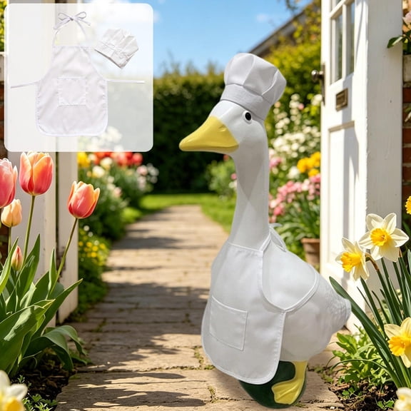 Guodhu 23 Inch Porch Goose Chef Clothing Set with Hat – Garden Decorative clothes for Lawn Geese Outdoor Display(White)