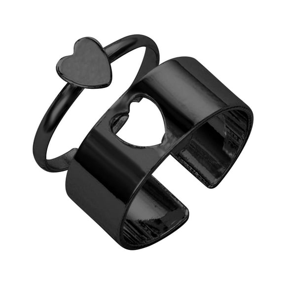 Guodhu 2PCs Promise Rings for Couples Matching Couple Rings Heart Engagement Ring Set for Women & Men Open Adjustable Wedding Band Rings for Bride and Groom Jewelry Gifts for Couples