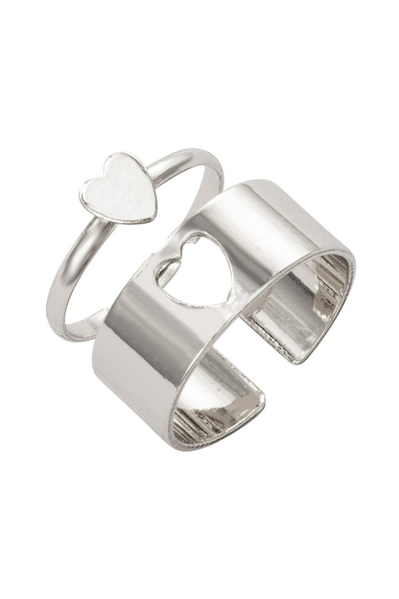 2PCs Promise Rings for Couples Matching Couple Rings Heart Engagement Ring Set for Women & Men Open Adjustable Wedding Band Rings for Bride and Groom Jewelry Gifts for Couples