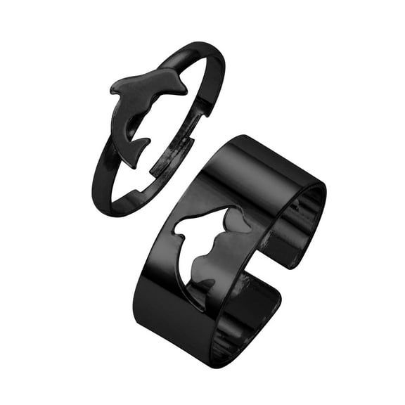 Guodhu 2Pcs Dolphin Rings Pinky Promise Matching Dolphin Couple Ring Silver Plated Dainty Rings Set for Women Men Couple Jewelry