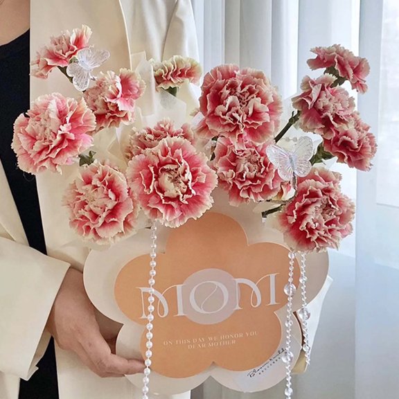 Guodhu 3 Pack Mom Gift Box Set with Crystal Beads Garland String, Multifunctional Kraft Paper Flower Box for Mother's Day Birthday, 9.8x10x3.1 Inch(Orange)