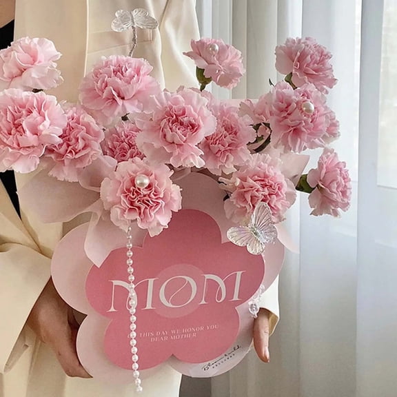 Guodhu 3 Pack Mom Gift Box Set with Crystal Beads Garland String, Multifunctional Kraft Paper Flower Box for Mother's Day Birthday, 9.8x10x3.1 Inch(Pink)