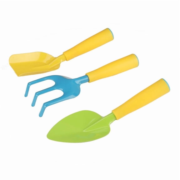 Guodhu 3 Piece Kids Garden Tool Set, Child-Sized Gardening Shovel Rake Trowel with Easy-Grip Handles, Outdoor Sand Digging Beach Toy for Family Planting Activity, STEM Nature Learning Gift