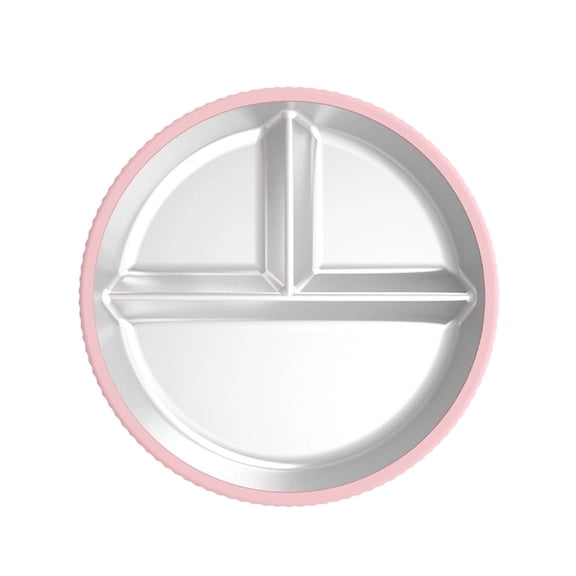 Guodhu 3-Section Stainless Steel Toddler Plate with Removable Silicone Suction Base, Non-Skid Divided Food Tray, Heat Insulated Self-Feeding Dish for Infants Kids, Dishwasher Safe(Pink A)