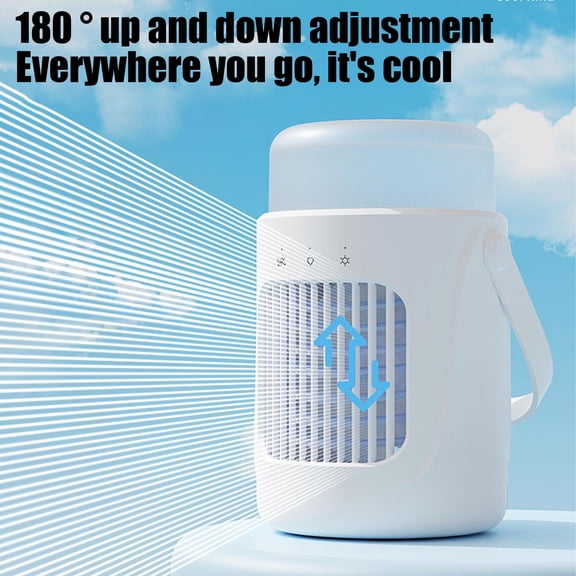Guodhu 3-in-1 Portable Air Cooler Mini Ice Mist Fan USB Evaporative Cooler with Night Light and Handle for Bedroom Office Camping Outdoor(White)