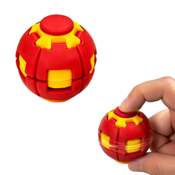 Guodhu 3D Printed Fidget Spinner Ball, Press and Spin Fidget Toy for Stress Relief, Transformable Kinetic Desk Toy & Quiet Rotating Sphere for Office, Classroom Students & Adults(Red)