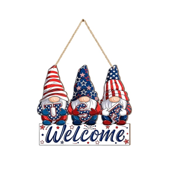 Guodhu 4th of July Wooden Star Wreath Door Decor, Round Natural Wood Hanging Pendant Sign, Unfinished DIY Blank for Front Door Wall Porch, Handmade Patriotic Welcome Decor for Home(Multicolor Q)