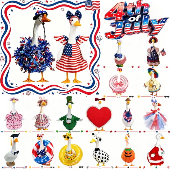 Guodhu 4th of july porch goose outfit,Cute Goose Independence Day Outfit,Patriotic Costume for 23 Inch Statue, 4th of July Clothing Set with Hat for Porch Patio Lawn,porch goose outfits(4th of July)