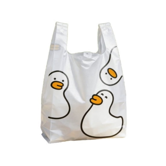Guodhu 50 Pack White Waterfowl Shaped Plastic Bag Disposable Thickened Shopping Grocery Bag with Cute Print(White)