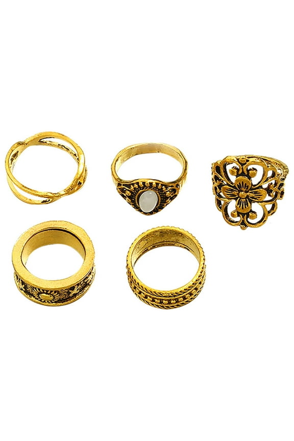 5PCS Vintage Women's Rings Set Bohemian Retro Hollow Flower Boho Stackable Chunky Rings Set Knuckle Fashion Gifts Jewelry for Women