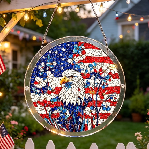 Guodhu 7.4 Inch Acrylic Puzzle Sun Catcher Window Hanging Independence Day Theme Rainbow Maker Art for Garden Patio Decor Mixed Material 100 Pieces(C)