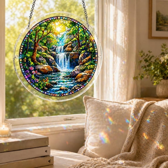 Guodhu 83-Piece Acrylic Horse Stained Glass Suncatcher Puzzle, DIY Window Hanging Art Ornament with Chain, Bohemian Home Decor Gift for Puzzle and Animal Lovers(C)