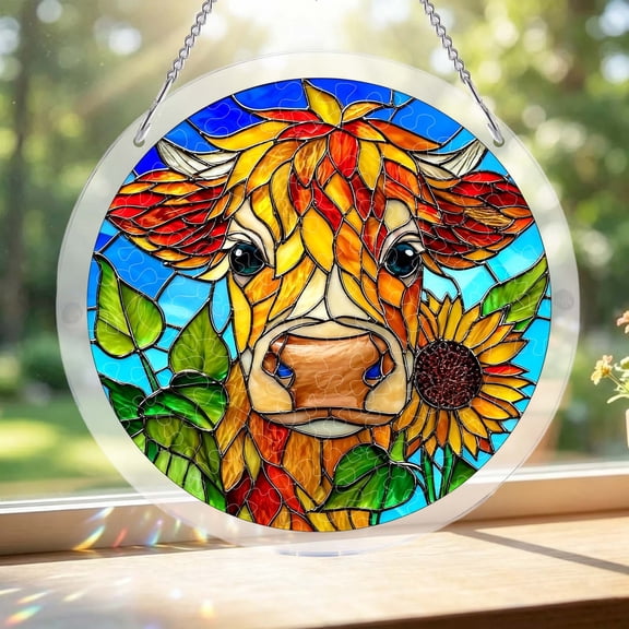 Guodhu 83-Piece Acrylic Puzzle Suncatcher, DIY Stained Glass Window Hanging Ornament, Premium Diamond Acrylic Craft Kit with Metal Chain for Home Decor, Creative Gift(B)