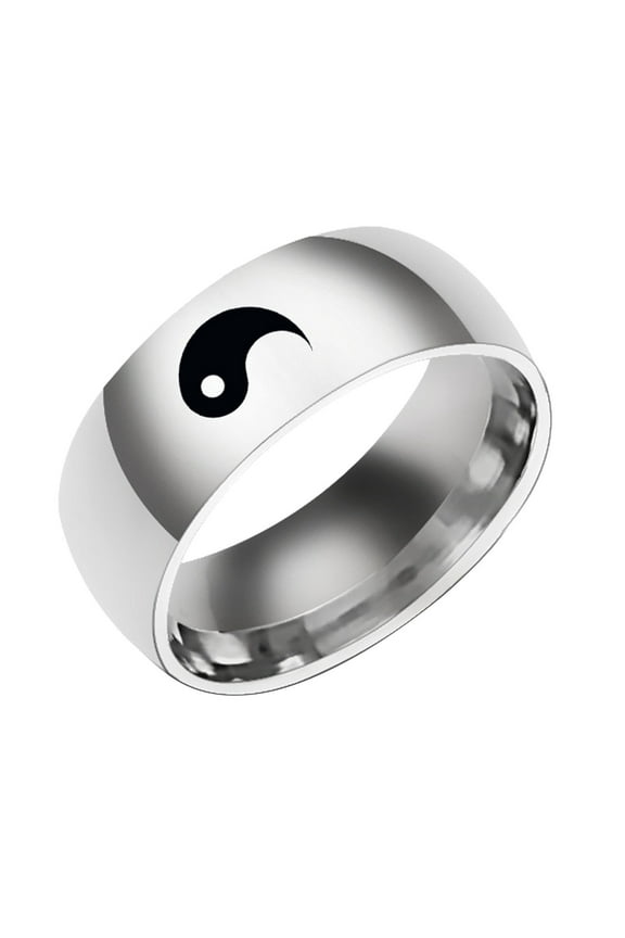 8MM Yin Yang Matching Couple Ring Tai Chi Balance Stainless Steel Rings Friendship Gift for Best Friend Valentine's Day Gift for Him & Her