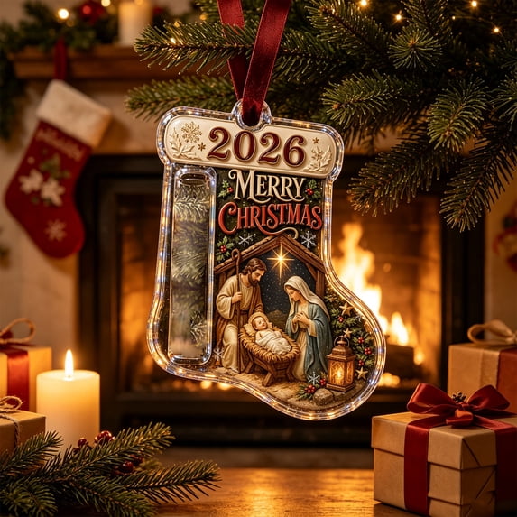 Guodhu Acrylic Christmas Cash Gift Stocking Hanging Ornament with Velvet Ribbon for Tree Fireplace Window Holiday Decor
