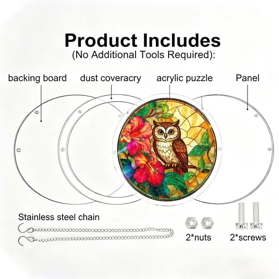 Guodhu Acrylic Puzzle Sun Catcher Owl Design Window Hanging Rainbow Maker for Home Wall Art Mixed Material 100 Pieces Craft Project(multicolour R)