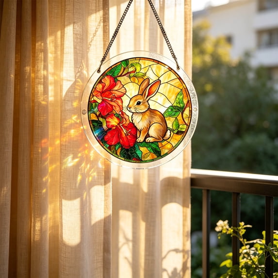 Guodhu Acrylic Puzzle Sun Catcher Rabbit Shape Window Hanging Suncatcher Rainbow Maker Mixed Material 100 Pieces Craft Kit for Kids Adults(multicolour Q)