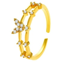 Guodhu Adjustable Gold Silver Plated Butterfiy Rings for Women Dainty Stackable Cubic Zirconia Thumb Rings Eternity Wedding Engagement Band Rings Jewelry