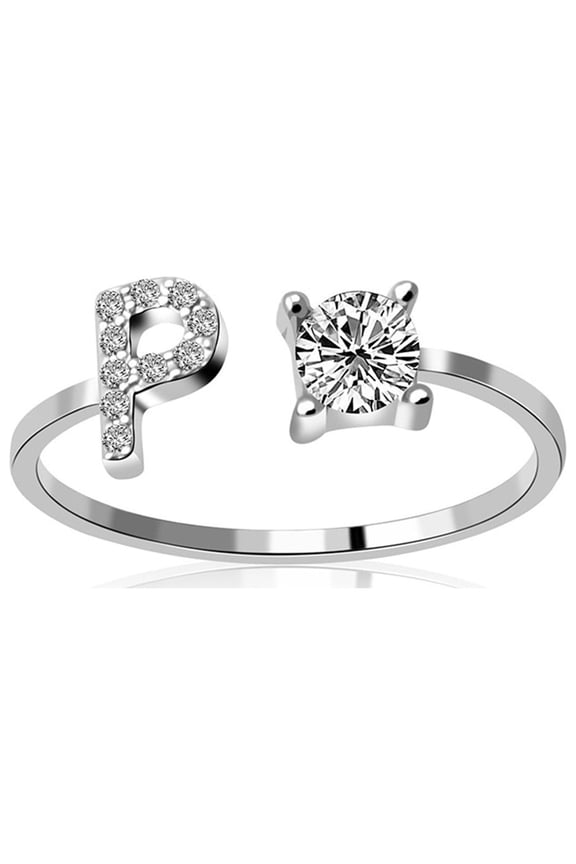 Adjustable Initial Letter Ring for Women Silver Stackable Alphabet Ring with Initial Cubic Zirconia Crystal Inlaid Initial Rings Gifts