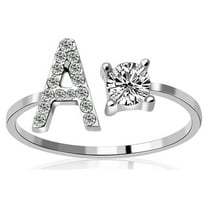 Guodhu Adjustable Initial Letter Ring for Women Silver Stackable Alphabet Ring with Initial Cubic Zirconia Crystal Inlaid Initial Rings Gifts