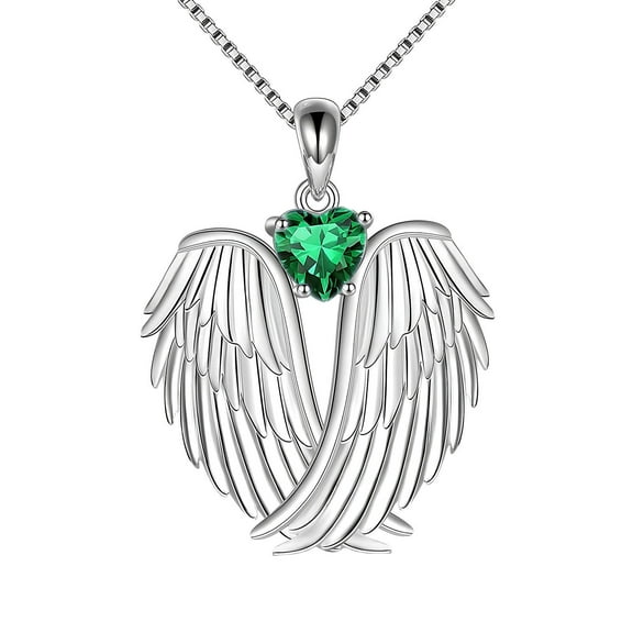 Guodhu Angel Wings Necklace Silver Plated Guardian Angel Wings Pendant Necklace Birthstone Necklace for Women Christmas Anniversary Valentines Jewelry Gifts
