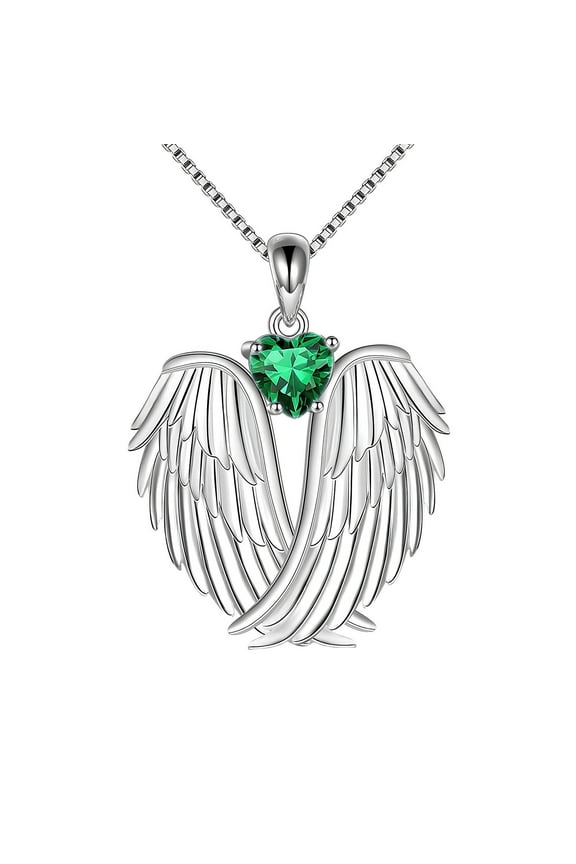 Angel Wings Necklace Silver Plated Guardian Angel Wings Pendant Necklace Birthstone Necklace for Women Christmas Anniversary Valentines Jewelry Gifts