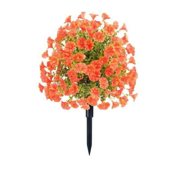 Guodhu Artificial Mum Topiary Ball 17.7 Inch with Ground Stake – Fall Flowers for Porch Patio Yard Halloween Thanksgiving Decor(Orange)
