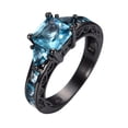 thumbnail image 1 of Guodhu Black Gold Princess Cut Simulated Blue Sapphire Promise Ring Square Cubic Zirconia Engagement Rings for Women, 1 of 1