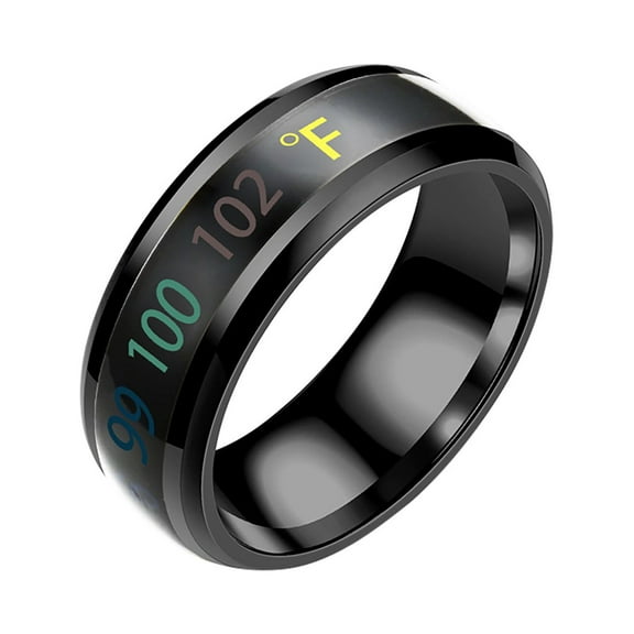 Guodhu Black Temperature Display Stainless Steel Rings for Couple Men Women Lover Color Change Mood Unisex Ring Jewelry Personalized Anniversary Birthday Gifts for Men Women