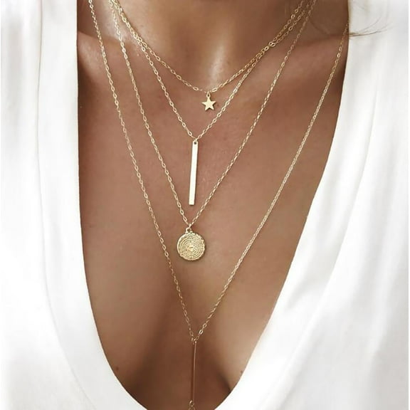 Guodhu Bohemia Layered Choker Necklace Star Choker Gold Coin Necklace Bar Pendant Necklace Lariat Y Necklace