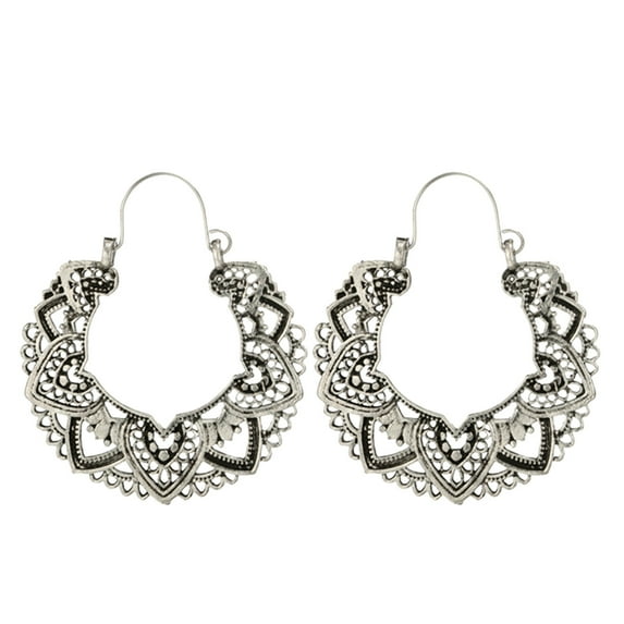 Guodhu Bohemian Gold /Silver Hollow Hoop Earrings for Women, Intricate Vintage Ethnic Tribal Earrings, Round Hollow-Out Dangle Jewelry, Unique Gift for Her
