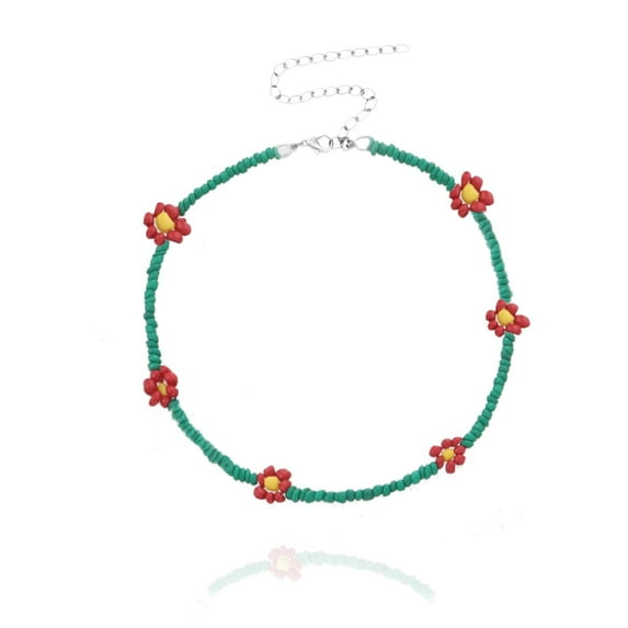Guodhu Boho Daisy Flower Coloful Choker Necklace for Women Handmade Beaded Necklace Summer Beach Collar Clavicle Choker Necklace