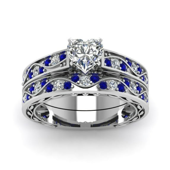 Guodhu Bridal Sets Silver Plated Womens Wedding Ring Sets Blue Cz Engagement Ring 2pcs Wedding Band