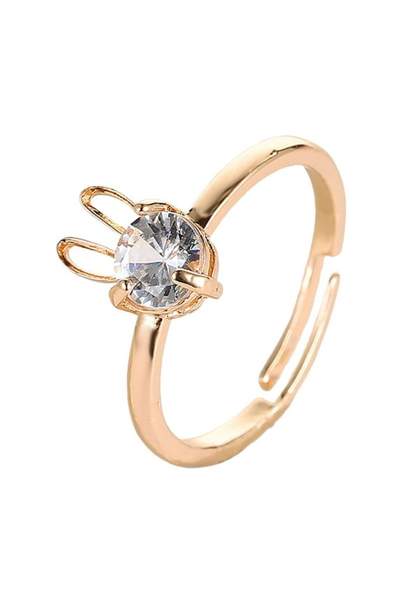 Bridal Shower Rings Silver Rabbit Simulated Diamond Engagement Rings for Wedding Adjustable Promise Ring Easter Birthday Gifts for Women Jewelry
