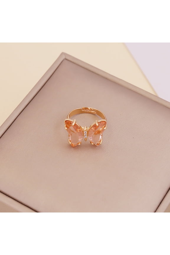 Guodhu Butterfly Crystal Adjustable Birthstone Rings for Women Teen Jewelry Boho Trendy Iridescent Y2K Dainty Butterfly Jewelry Gifts for Girlfriend Daughter
