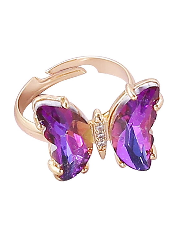 Butterfly Crystal Ring for Women Bolo Adjustable Womens Ring Trendy, Y2K Dainty Butterfly Jewelry Gifts