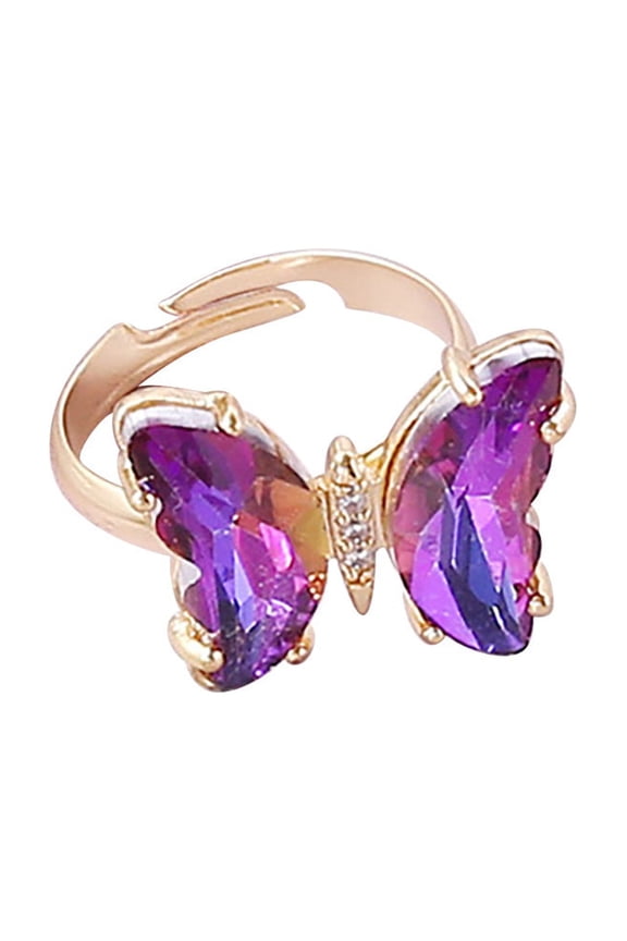 Butterfly Crystal Ring for Women Bolo Adjustable Womens Ring Trendy, Y2K Dainty Butterfly Jewelry Gifts