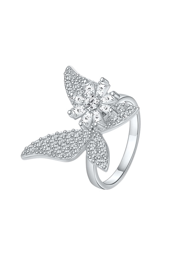 Butterfly Fidget Ring Spinner Anxiety Rings for Women Adjustable Open Cubic Zircon Stackable Ring for Stress Relief Meditation Jewelry Gift