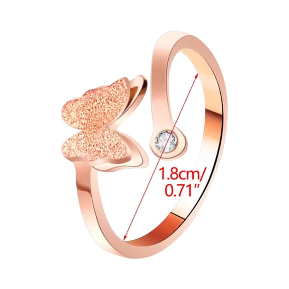 Guodhu Butterfly Finger Rings Open Adjustable Cubic Zirconia Ring for Women Stackable Rings for Women, Rose Gold Plated Butterfly Rings for Women Teen