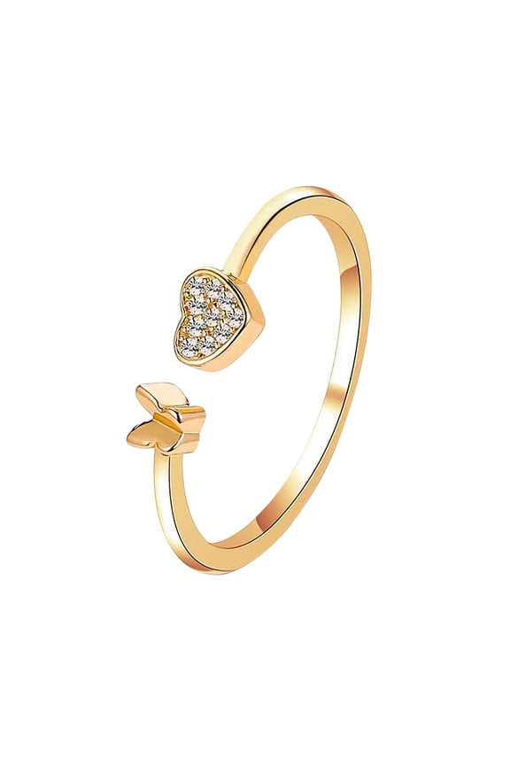 Butterfly Heart Ring for Women Silver Gold Plated Heart Ring Simple Stackable Rings for Women Teen Adjustable Promise Rings Jewelry Gifts