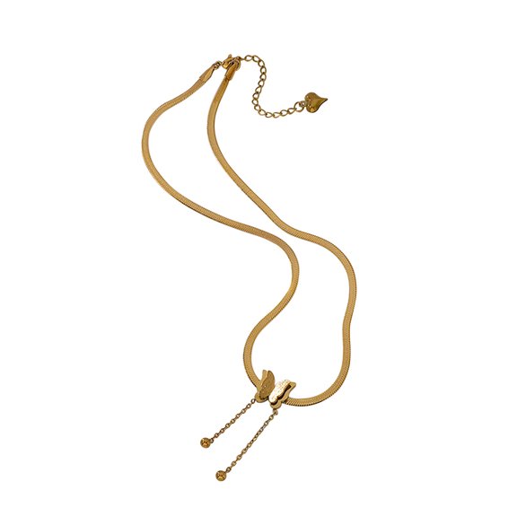 Guodhu Butterfly Necklaces for Women Dainty Butterfly Charm Necklace Tassel Snake Chain Short Clavicle Chain Choker Butterfly Gifts for Women(Gold)