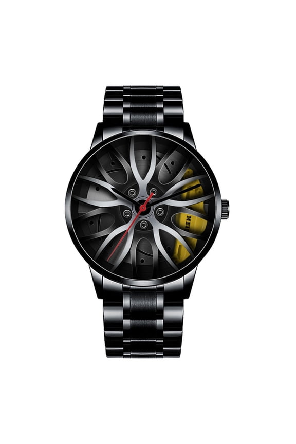 Car Wheel Watches for Men Waterproof Men’s Sports Watches Stainless Steel Quartz Wrist Watch with Car Wheel Rim Hub Design Ideal for Wedding Birthday Anniversary Fathers Day Gifts