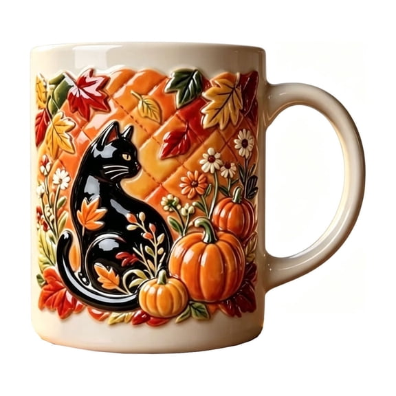 Guodhu Cat Coffee Mug Ceramic Cup Pumpkin Shaped Novelty Drinkware for Cat Lovers Pet Themed Kitchen Accessories(Multicolor F)