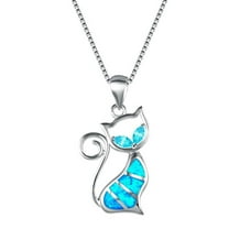 Guodhu Cat Necklace, Opal Cat Pendant Necklace Jewelry for Women Gifts