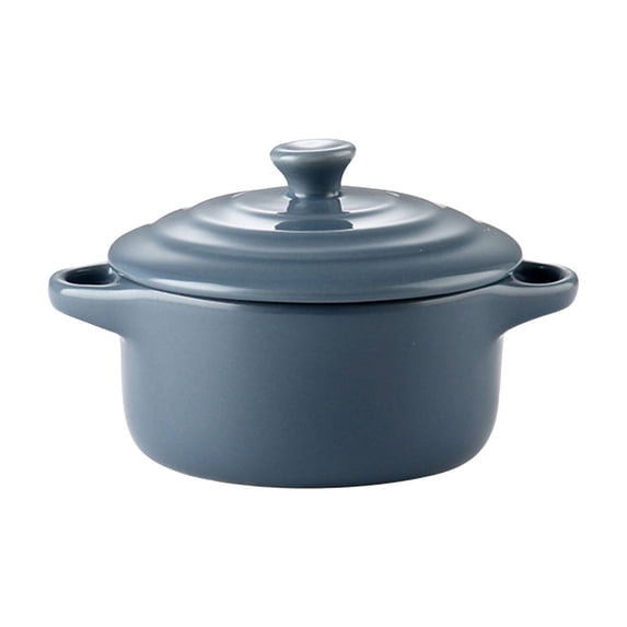 Guodhu Ceramic Small Casserole Pot with Lid, Gray Dual-Handle Mini Cocotte for Baking, Roasting, and Serving, Oven Safe Cookware for Individual Meals, 8 oz(Gray)