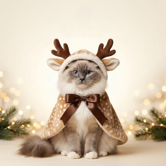 Guodhu Christmas Cat Costume, Pet Christmas Costume Puppy Xmas Cloak with Santa Hat for Cats and Small to Medium Sized Dog, Pet Supplies Accessories(Elk Cape(Brown))