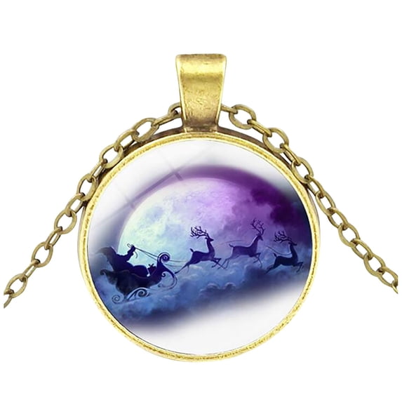 Guodhu Christmas Necklace Charm Jewelry for Women Vintage Glass Christmas Tree Santa Elk Crutch Pendant Snowman Necklace Crystal Embossed Christmas Necklace Chain Holiday Gift