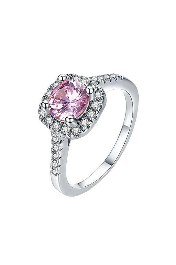 Classic Cubic Zirconia White CZ & Pink Crystal Engagement Rings Wedding Statement Cocktails Party Fashion Ring Jewelry for Women